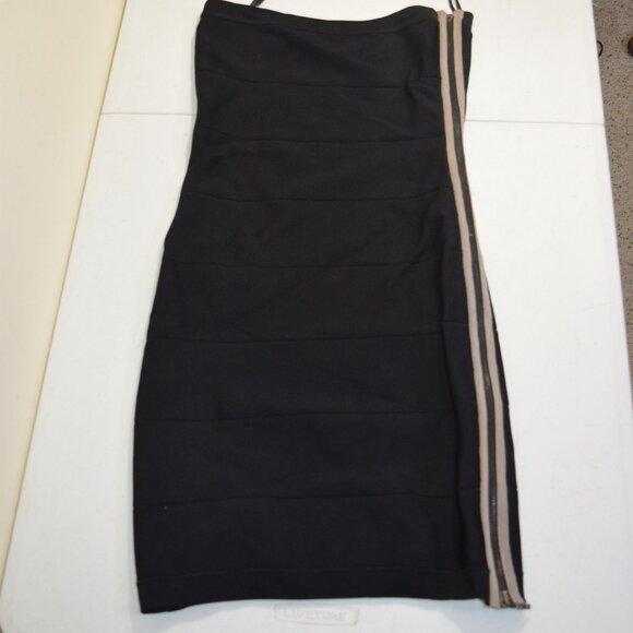 Bebe Strapless Bandage Bodycon Black Mini Dress w/Side Stripe Stretchy Size S - Picture 5 of 6